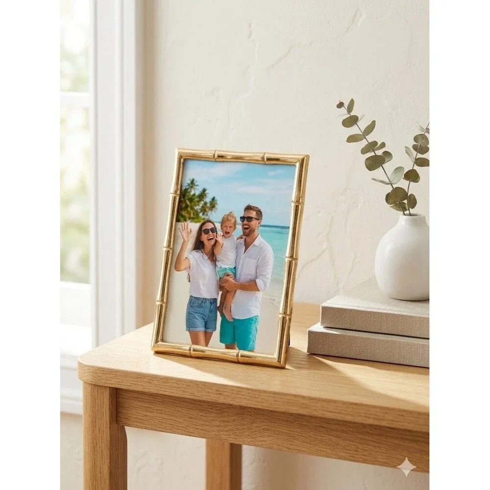 Gold Bamboo Picture Frame 4x6 Concepts In Time Hollywood Regency Retro MCM Decor